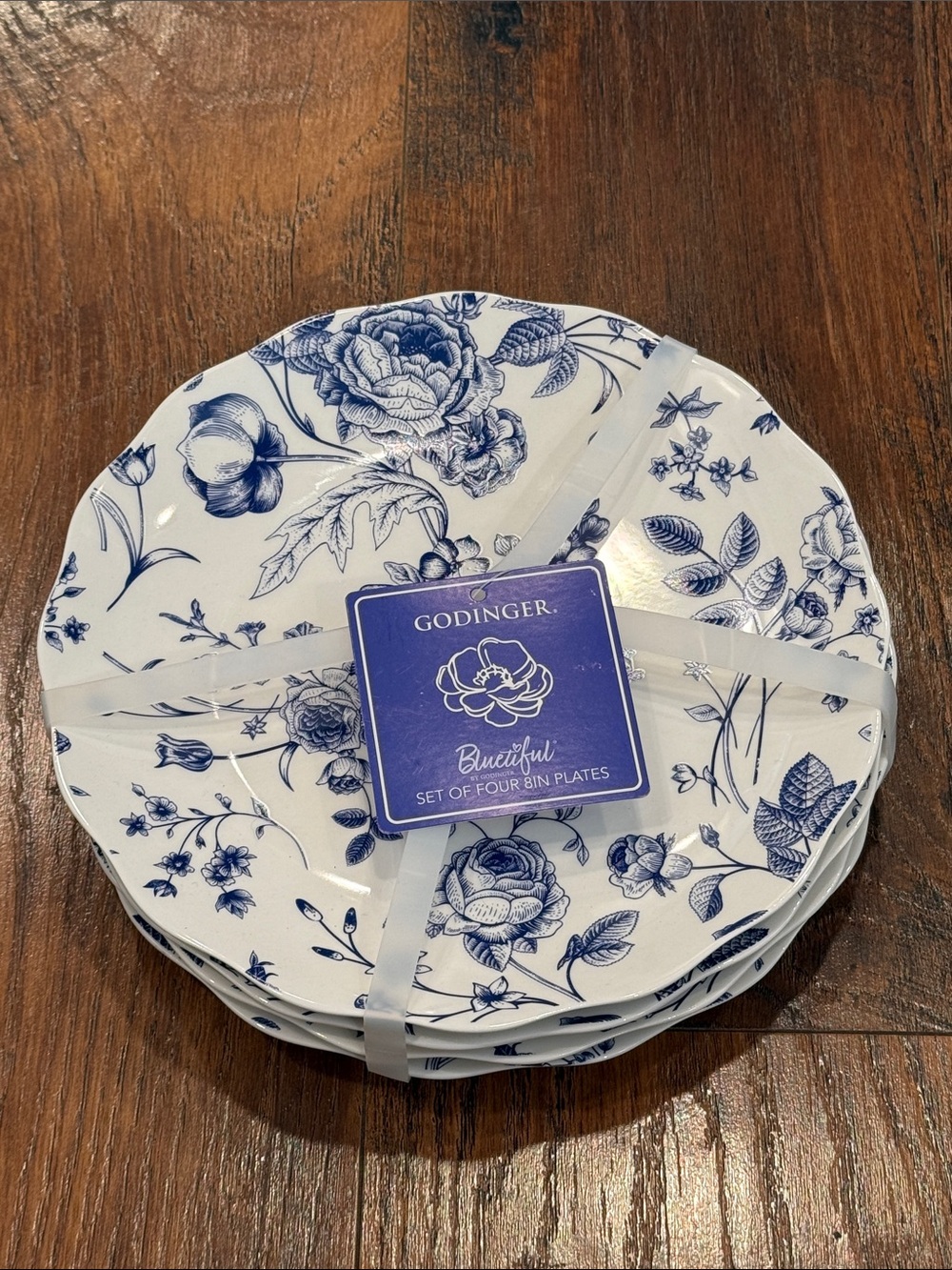 Godinger Blue and White Floral Stoneware Salad Plates - Set of 4